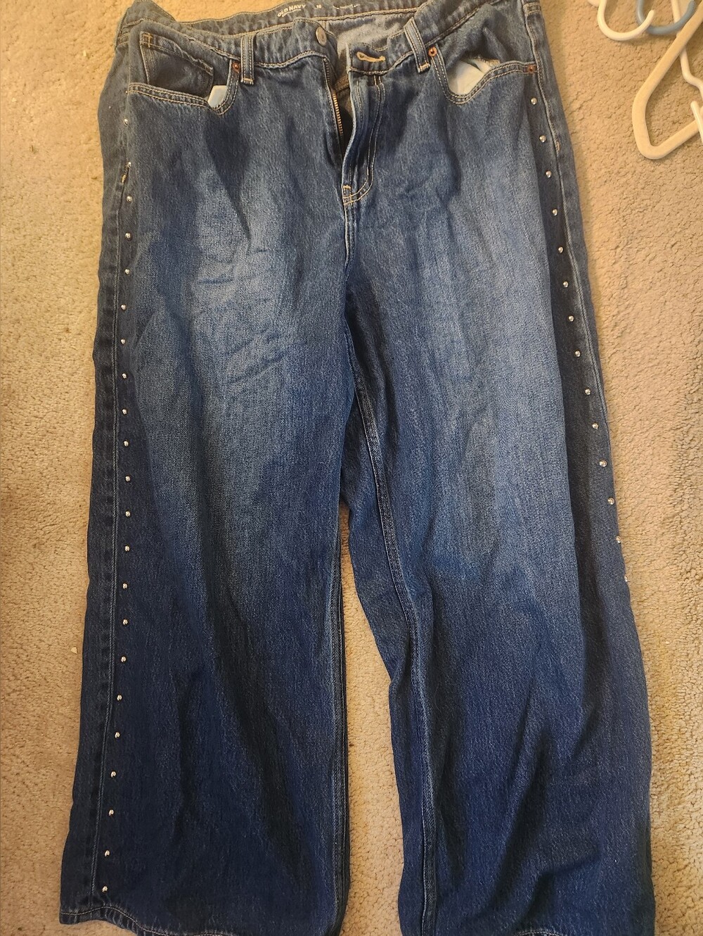 Women's Old Navy Wide Leg Stud-Trim Denim Jeans - Blue Size 16